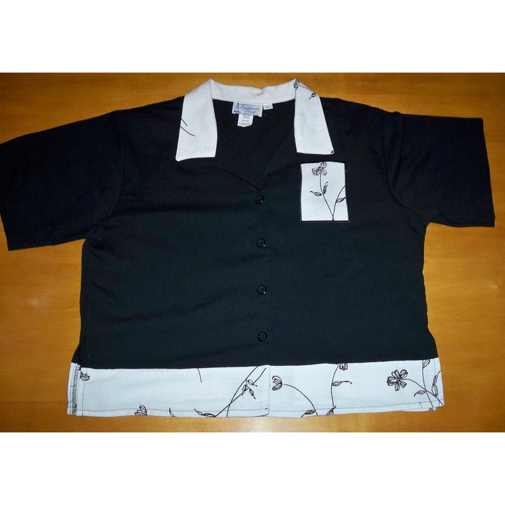 Vintage‎ Lighthouse Point Jacket Shirt Size Large Black and White